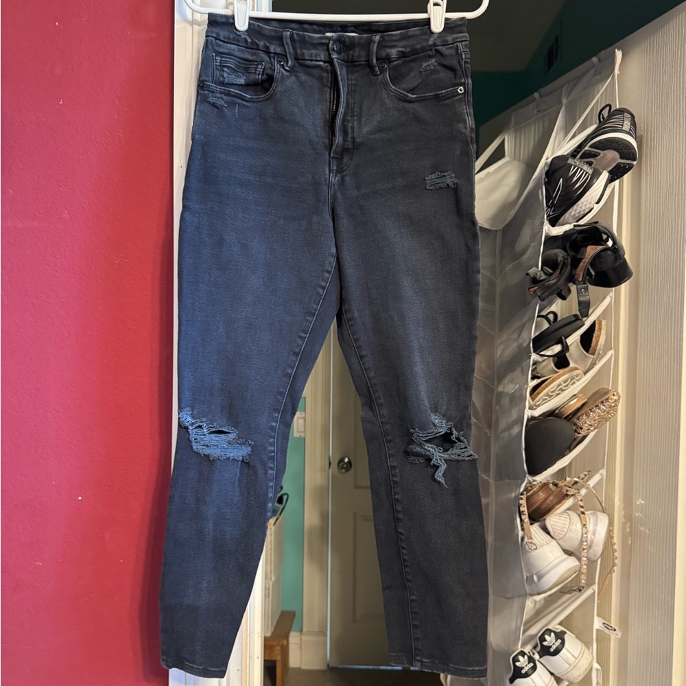 Good American Charcoal Distressed Women's Jeans